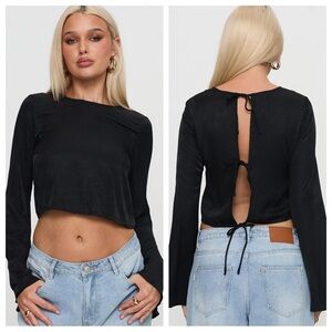 NWT Princess Polly Rhydian Long Sleeve Tie Top - Black